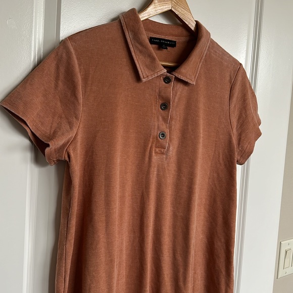 NWOT Jane + Delancey Polo Shirt sz Medium Womens Ribbed Vintage Look V-Neck Clay - Picture 4 of 13